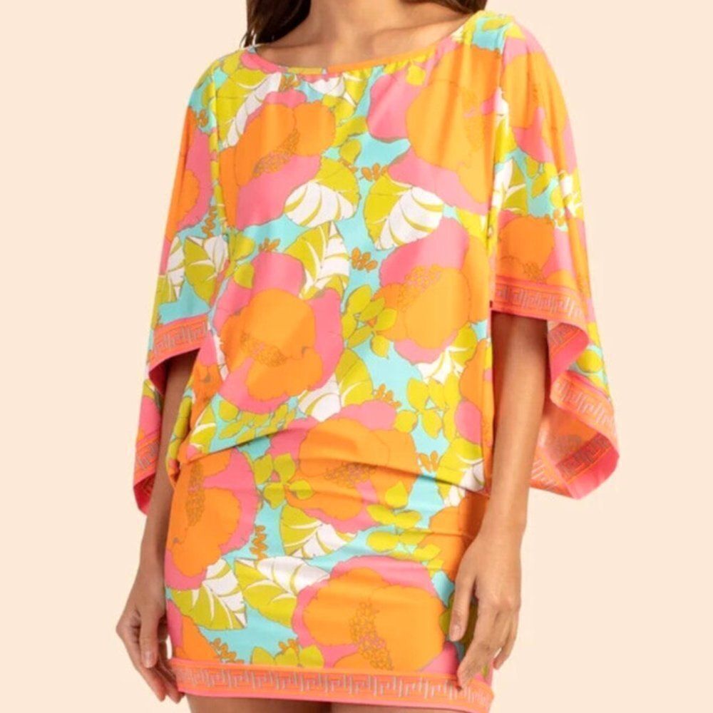 Trina Turk Playa De Flor Swimsuit Tunic Cover Up dress Sz Large Floral Print